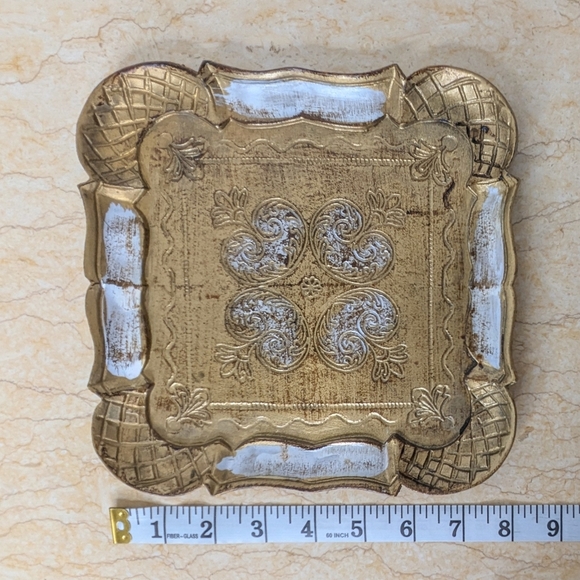 Vintage Florentine Italian Gold Gilt White Square Ornate MCM Romantic Tray - Picture 4 of 6